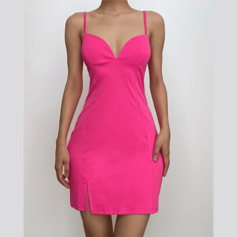 Cocktail dresses with a wrap - front style and a long - length optionBerryBetty - Slit v neck backless solid cami mini dress Cocktail dresses with a wrap - front style and a long - length optionBerryBetty - Slit v neck backless solid cami mini dress