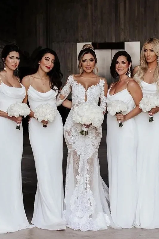 Wedding guest dresses with empire waists and tulle skirtsSpaghetti Straps Mermaid White Simple Bridesmaid Dress Wedding guest dresses with empire waists and tulle skirtsSpaghetti Straps Mermaid White Simple Bridesmaid Dress