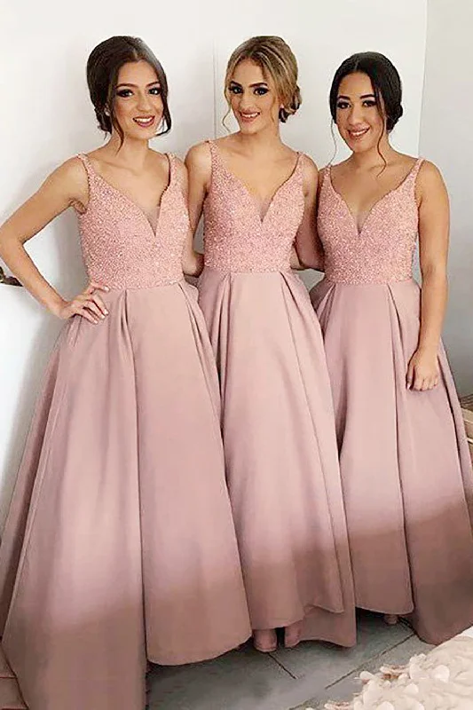 Sleeveless wedding guest dresses with pleated bodicesSparkly Blush Long Bridesmaid Dress Sleeveless wedding guest dresses with pleated bodicesSparkly Blush Long Bridesmaid Dress