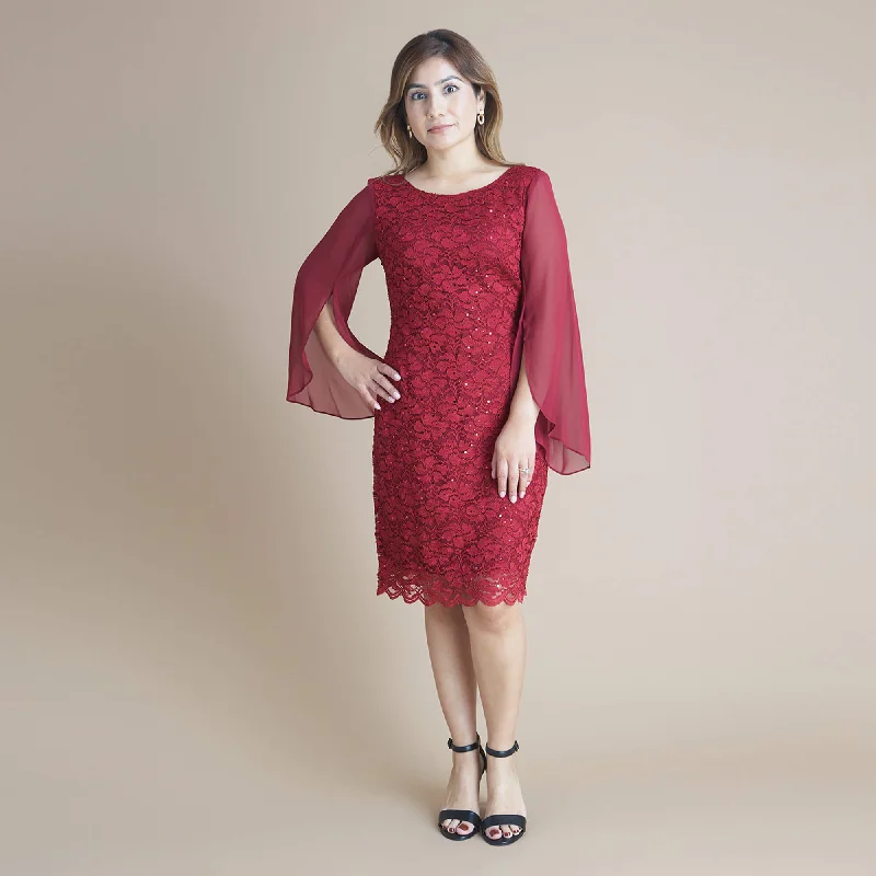 Animal - print cocktail dresses with a V - neck for a fierce lookStevie Scarlet Red Sequin Lace Dress