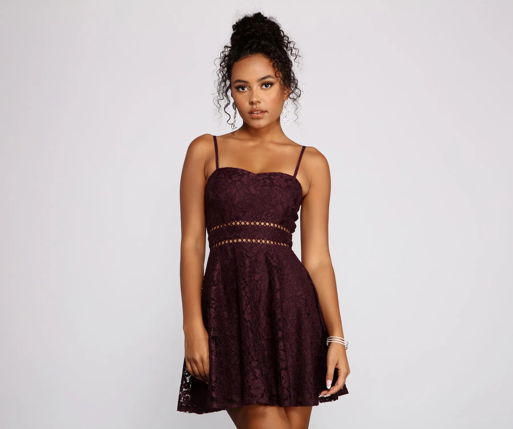Mini cocktail dresses with a beaded bodice and a flirty A - line skirtSweet Darling Lace Mini Dress