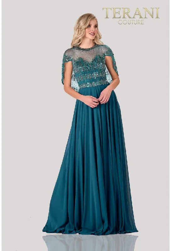 Bodycon dress with a button - down front​Terani Couture 2111M5295 Long Formal Beaded Dress