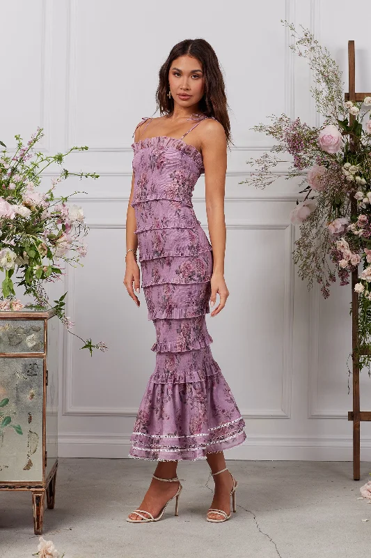 Maxi wedding guest dresses with floral prints for summer weddingsThe Geranium Dress in Lilac Tapestry Rose Maxi wedding guest dresses with floral prints for summer weddingsThe Geranium Dress in Lilac Tapestry Rose
