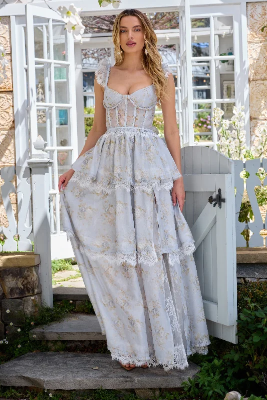 Lace - trimmed wedding guest dresses in blush pinkThe Jolie Dress in Victorian Blue Roses Lace - trimmed wedding guest dresses in blush pinkThe Jolie Dress in Victorian Blue Roses