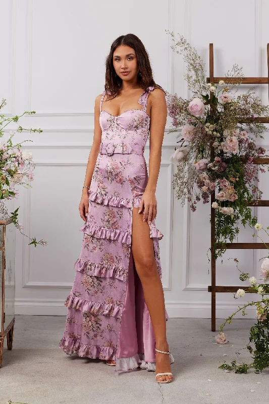 Wedding guest dresses with cold - shoulder ruffled sleeves and knee - length hemsThe Lisianthus Dress in Lilac Tapestry Rose Wedding guest dresses with cold - shoulder ruffled sleeves and knee - length hemsThe Lisianthus Dress in Lilac Tapestry Rose