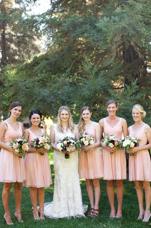 Strapless wedding guest dresses with rhinestone - studded bodicesV-Neck Knee-Length Blush Bridesmaid Dress Strapless wedding guest dresses with rhinestone - studded bodicesV-Neck Knee-Length Blush Bridesmaid Dress