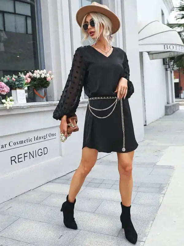 Long - cocktail dresses with a slit and a fitted bodiceWomen’s fashion long-sleeved loose dresses