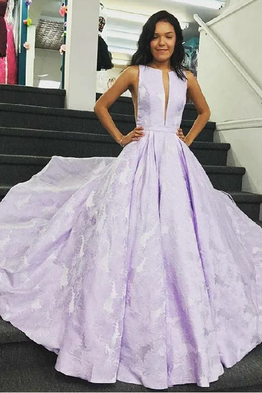 Short - length party dresses with a ruffled skirt for a flirty lookA-Line Bateau Sleeveless Sweep Train Lilac Floral Satin Prom/Formal Dress PSK113 Short - length party dresses with a ruffled skirt for a flirty lookA-Line Bateau Sleeveless Sweep Train Lilac Floral Satin Prom/Formal Dress PSK113