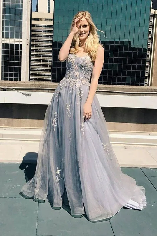Party dresses with a tiered skirt for a fun and voluminous styleA-Line Sweetheart Spaghetti Straps Lace Appliques Long Prom Dress PSK110 Party dresses with a tiered skirt for a fun and voluminous styleA-Line Sweetheart Spaghetti Straps Lace Appliques Long Prom Dress PSK110