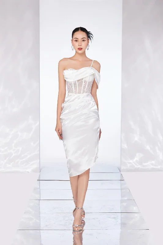 80s - inspired party dresses with bold colors and big shoulders​Amara Draped Dress