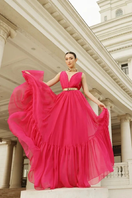 Party dresses with a polka - dot pattern for a classic and playful styleBelle Gathered Sleeveless Organza Maxi Dress Party dresses with a polka - dot pattern for a classic and playful styleBelle Gathered Sleeveless Organza Maxi Dress