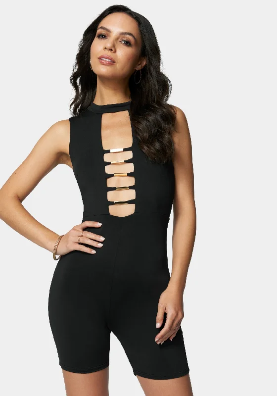 Tea - length formal dresses with lace trim for a semi - formal promCaged Biker Short Romper Tea - length formal dresses with lace trim for a semi - formal promCaged Biker Short Romper
