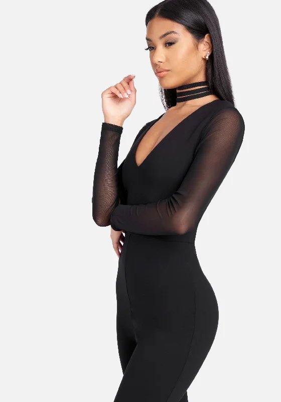 Tea - length formal dresses with lace trim for a semi - formal promChoker Neck Catsuit Tea - length formal dresses with lace trim for a semi - formal promChoker Neck Catsuit