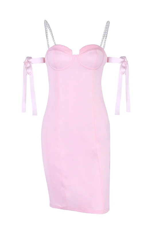 Cocktail party dresses in a classic little black dress style​Cold Shoulder Bodycon Pink Party Dress with Beading