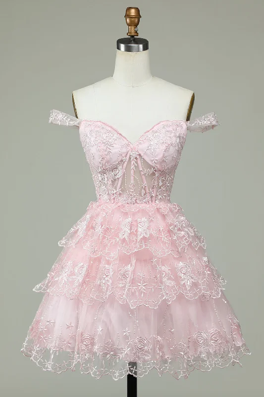 Sheath party dresses in a bold color for a statement - making outfitCute A Line Off the Shoulder Pink Corset Short Prom Dress with Lace Sheath party dresses in a bold color for a statement - making outfitCute A Line Off the Shoulder Pink Corset Short Prom Dress with Lace