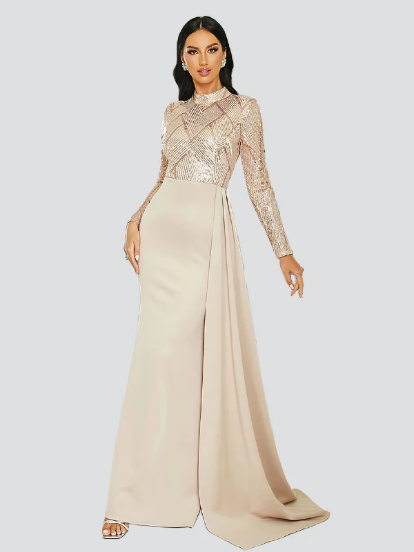 Sequined formal dresses with open backs for a sexy prom styleDraping Long Sleeve Sequin Formal Dress M02153 Sequined formal dresses with open backs for a sexy prom styleDraping Long Sleeve Sequin Formal Dress M02153