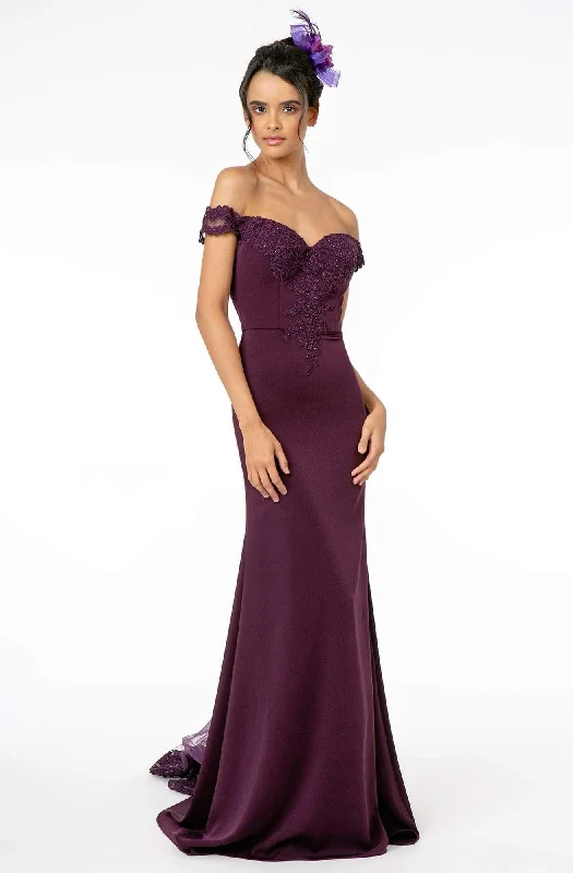 Elizabeth K - GL2958 Beaded Lace Appliqued Off Shoulder Jersey Gown