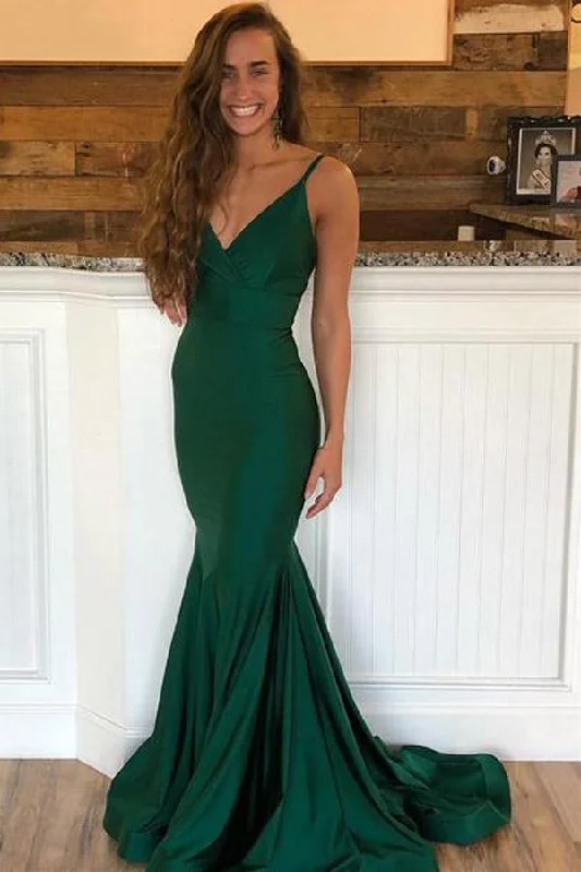 Plus - size party dresses with a flattering cut for all body typesEmerald Green V Neck Mermaid Prom Dresses with Sweep Train PSK112 Plus - size party dresses with a flattering cut for all body typesEmerald Green V Neck Mermaid Prom Dresses with Sweep Train PSK112