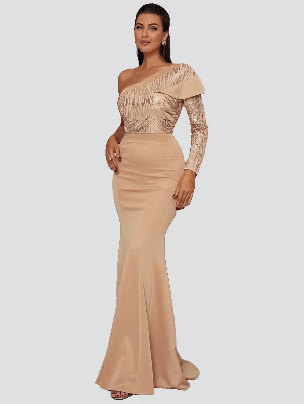 Formal dresses with embroidered panels and tulle overlays for a fairytale promFormal One Shoulder Knit Apricot Dress XJ1548 Formal dresses with embroidered panels and tulle overlays for a fairytale promFormal One Shoulder Knit Apricot Dress XJ1548