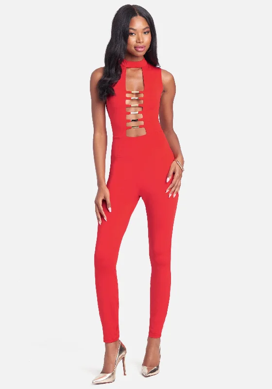 Prom dresses with lace - trimmed sleeves and empire - style waists for a flattering and vintage - inspired formal affairGold Bar Detail Jumpsuit Prom dresses with lace - trimmed sleeves and empire - style waists for a flattering and vintage - inspired formal affairGold Bar Detail Jumpsuit