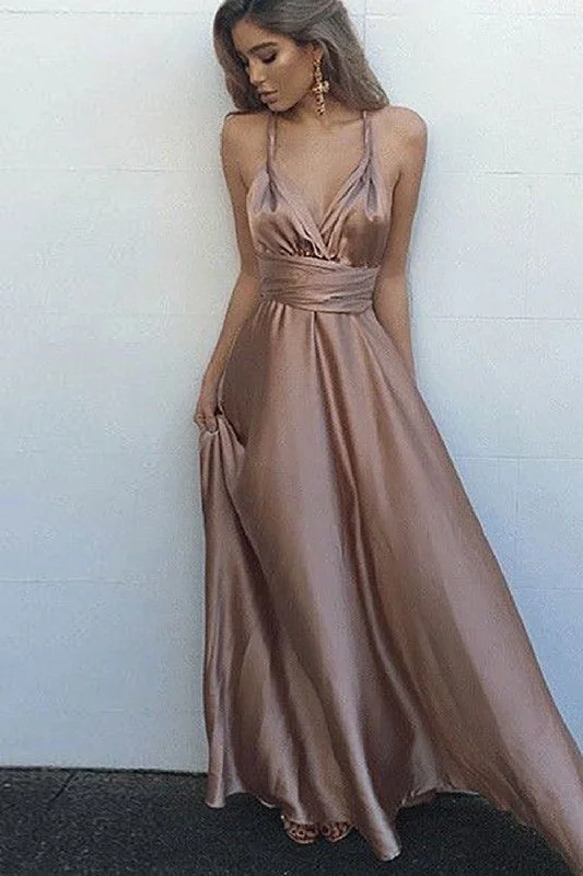 Halter Blush Satin Long Prom Dress