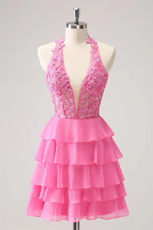 Prom party dresses with a glamorous and elegant aestheticHot Pink A Line Strapless Tiered Corset Cute Homecoming Dress PD551 Prom party dresses with a glamorous and elegant aestheticHot Pink A Line Strapless Tiered Corset Cute Homecoming Dress PD551