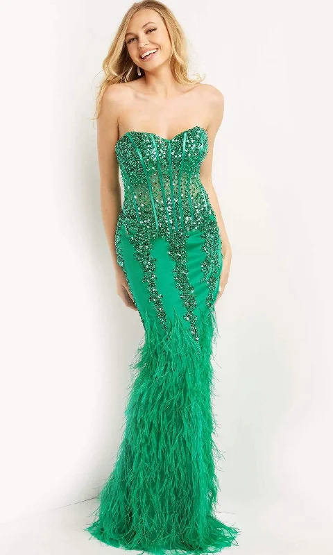 Formal dresses with geometric patterns and metallic accents for a modern formal affairJovani - 08142 Strapless Corset Feather Gown Formal dresses with geometric patterns and metallic accents for a modern formal affairJovani - 08142 Strapless Corset Feather Gown
