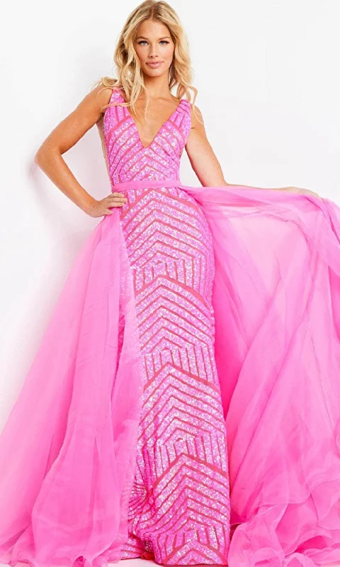 Prom dresses with tiered lace skirts and off - the - shoulder necklines for a feminine and elegant formal affairJovani 25833 - Plunging Sequined Dress with Tulle Overskirt Prom dresses with tiered lace skirts and off - the - shoulder necklines for a feminine and elegant formal affairJovani 25833 - Plunging Sequined Dress with Tulle Overskirt