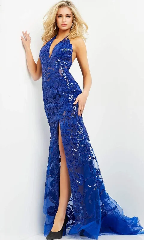 Prom dresses with pom - pom - decorated hems and cotton - blend fabrics for a playful and comfortable formal styleJovani - 8110 Halter V-Neck Sequin Illusion Evening Gown Prom dresses with pom - pom - decorated hems and cotton - blend fabrics for a playful and comfortable formal styleJovani - 8110 Halter V-Neck Sequin Illusion Evening Gown