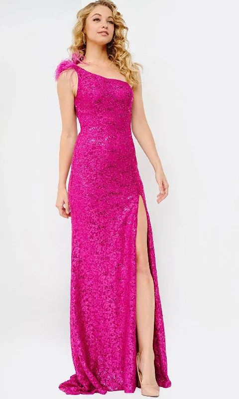 JVN by Jovani JVN08175 - Asymmetric Sequin Lace Prom Gown