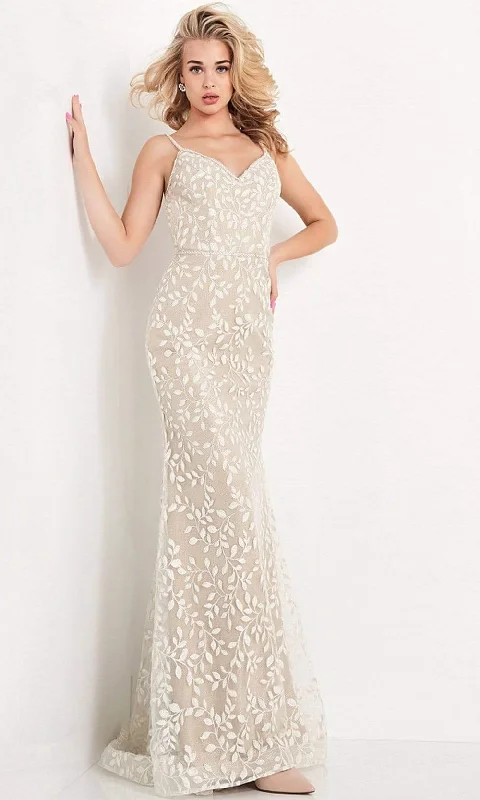 Formal dresses with asymmetric ruffled hems and high - low designs for a fashion - forward and dynamic appearanceJVN by Jovani - JVN06472 Embroidered V Neck Evening Gown Formal dresses with asymmetric ruffled hems and high - low designs for a fashion - forward and dynamic appearanceJVN by Jovani - JVN06472 Embroidered V Neck Evening Gown
