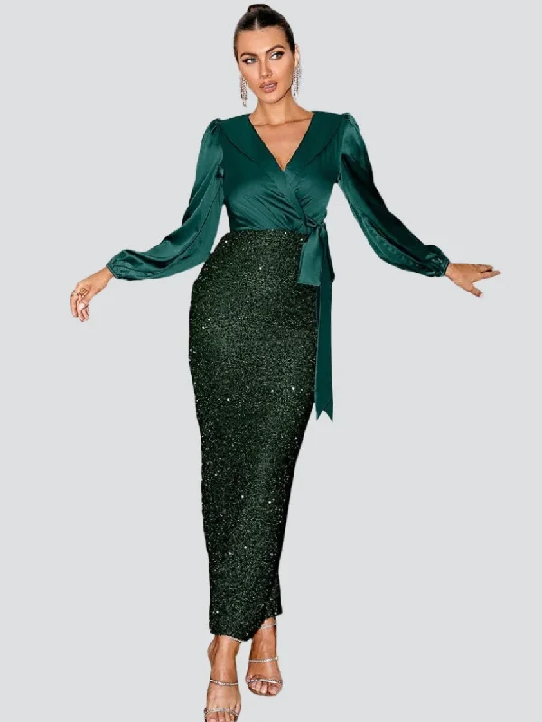 Wrap Panel Sequin Formal Dress M02081