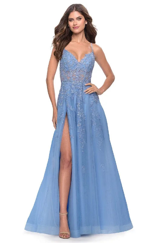 Formal dresses with halter necks and lace - up backs for a stylish promLa Femme 31284 - Embroidered V-neck Prom Dress Formal dresses with halter necks and lace - up backs for a stylish promLa Femme 31284 - Embroidered V-neck Prom Dress