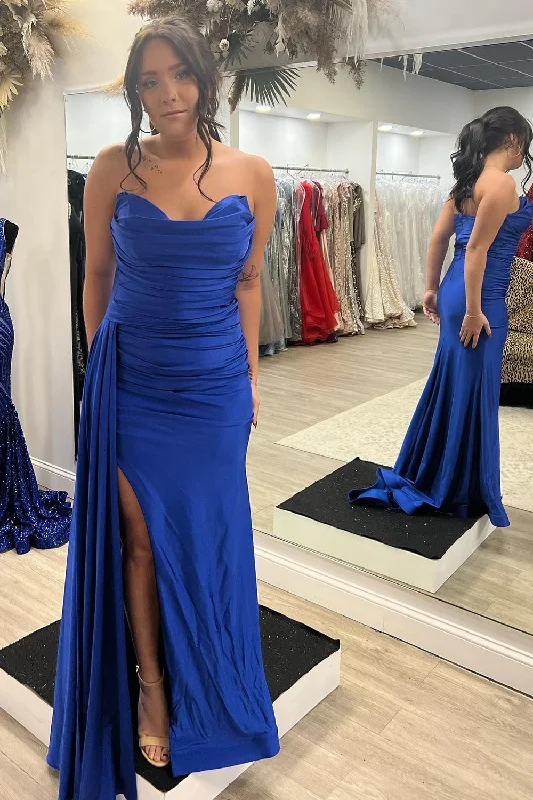 Mermaid Sweetheart Royal Blue Long Prom Dress with Slit