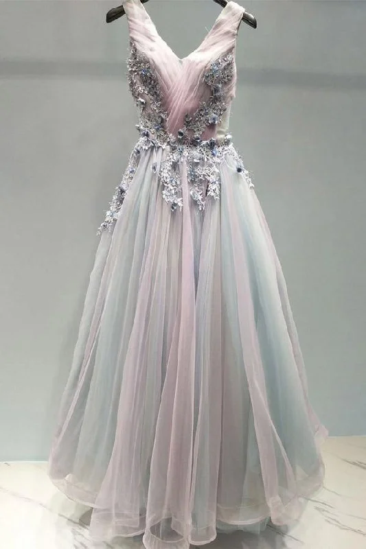 Party dresses with a mermaid silhouette for a figure - hugging fitOmbre Beautiful Prom Dress A-line V Neck Tulle Evening Dress PSK096 Party dresses with a mermaid silhouette for a figure - hugging fitOmbre Beautiful Prom Dress A-line V Neck Tulle Evening Dress PSK096