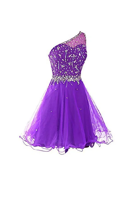 Tulle party dresses with a fairy - tale charm for formal occasionsOne Shoulder Prom Dresses Tulle Homecoming Dress With Beading PG065 Tulle party dresses with a fairy - tale charm for formal occasionsOne Shoulder Prom Dresses Tulle Homecoming Dress With Beading PG065