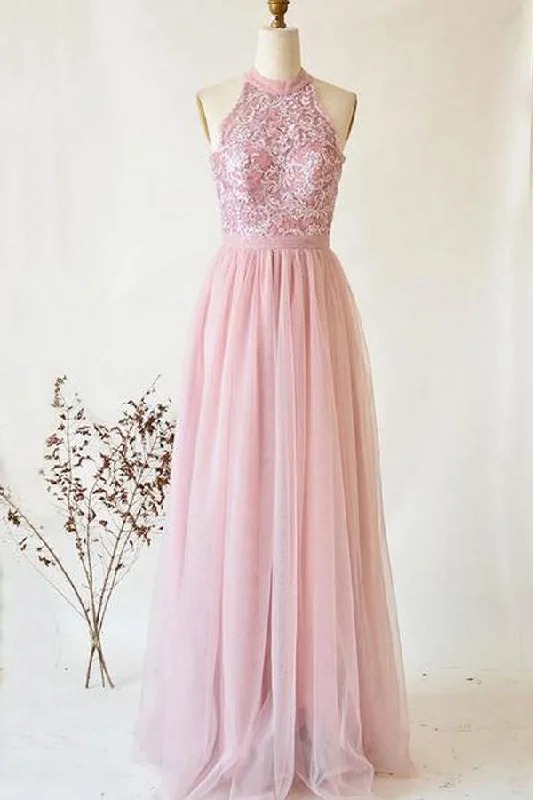 Party dresses with a paisley pattern for a bohemian - inspired lookPink Tulle Lace Strapless High Neck Long Senior Prom Dress PSK106 Party dresses with a paisley pattern for a bohemian - inspired lookPink Tulle Lace Strapless High Neck Long Senior Prom Dress PSK106