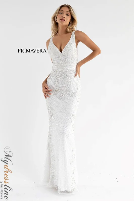 Prom dresses with pom - pom - decorated hems and cotton - blend fabrics for a playful and comfortable formal stylePrimavera 3741 Prom dresses with pom - pom - decorated hems and cotton - blend fabrics for a playful and comfortable formal stylePrimavera 3741