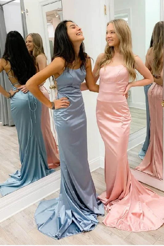 Party dresses with a tiered skirt for a fun and voluminous styleSheath/Column Satin Scoop Spaghetti Straps Long Prom/Formal Dress PSK094 Party dresses with a tiered skirt for a fun and voluminous styleSheath/Column Satin Scoop Spaghetti Straps Long Prom/Formal Dress PSK094