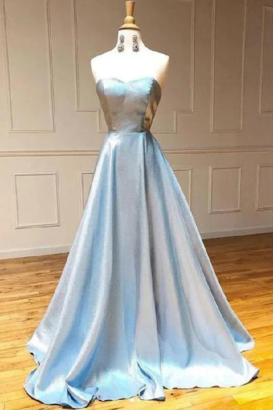 Party dresses with a jacquard pattern for a rich and detailed lookSimple Light Blue Satin Strapless Long A Line Prom Dress PSK099 Party dresses with a jacquard pattern for a rich and detailed lookSimple Light Blue Satin Strapless Long A Line Prom Dress PSK099