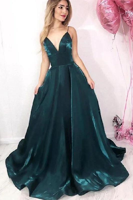 Backless party dresses for a sexy and alluring appearanceSimple Dark Green Satin Long V Neck Prom Dress Evening Dress PSK105 Backless party dresses for a sexy and alluring appearanceSimple Dark Green Satin Long V Neck Prom Dress Evening Dress PSK105