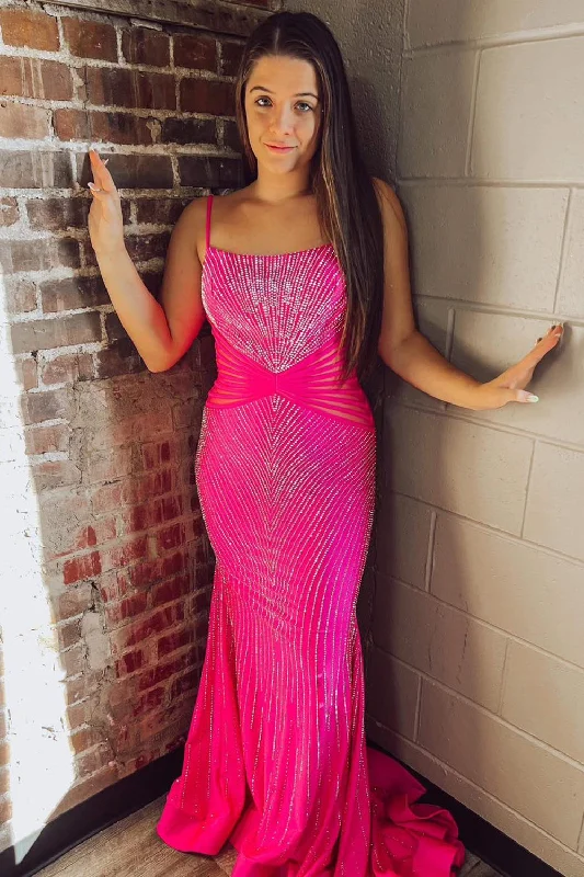Prom dresses with gathered skirts and crystal - encrusted belts for a luxurious promSparkly Hot Pink Beaded Long Mermaid Backless Prom Dress Prom dresses with gathered skirts and crystal - encrusted belts for a luxurious promSparkly Hot Pink Beaded Long Mermaid Backless Prom Dress