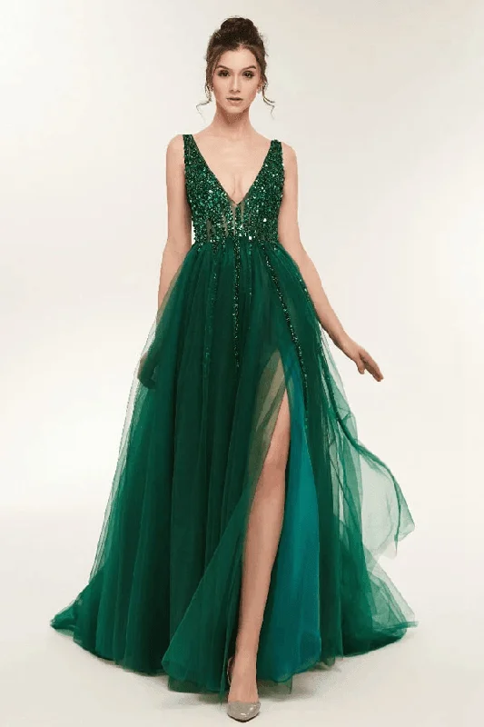 Tea - length party dresses for a sophisticated and versatile optionV Neck Green Open Back Tulle Long Prom Dresses With Sequins PSK104 Tea - length party dresses for a sophisticated and versatile optionV Neck Green Open Back Tulle Long Prom Dresses With Sequins PSK104