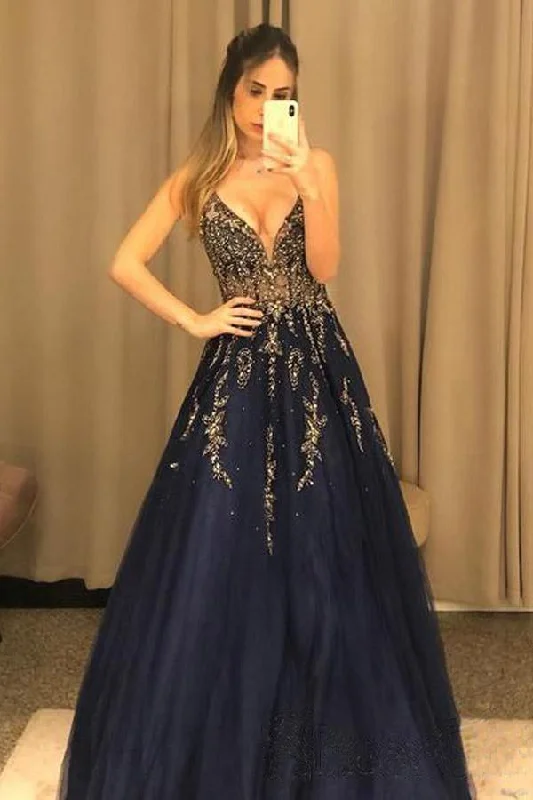 Empire - waist party dresses to accentuate the waistlineV Neck Line Sexy Party Dress Navy Blue Tulle Long Prom Dress With Beading PSK125 Empire - waist party dresses to accentuate the waistlineV Neck Line Sexy Party Dress Navy Blue Tulle Long Prom Dress With Beading PSK125