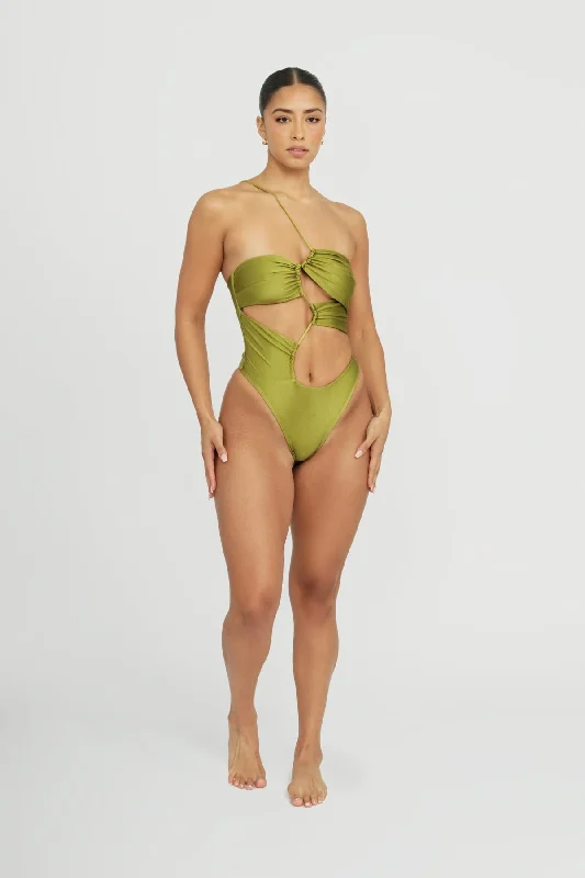 Women's Sleeveless Backless One - Pieces in Black with Cut - Out Details for a Sexy Beach LookBiscayne One Piece - Olive Women's Sleeveless Backless One - Pieces in Black with Cut - Out Details for a Sexy Beach LookBiscayne One Piece - Olive