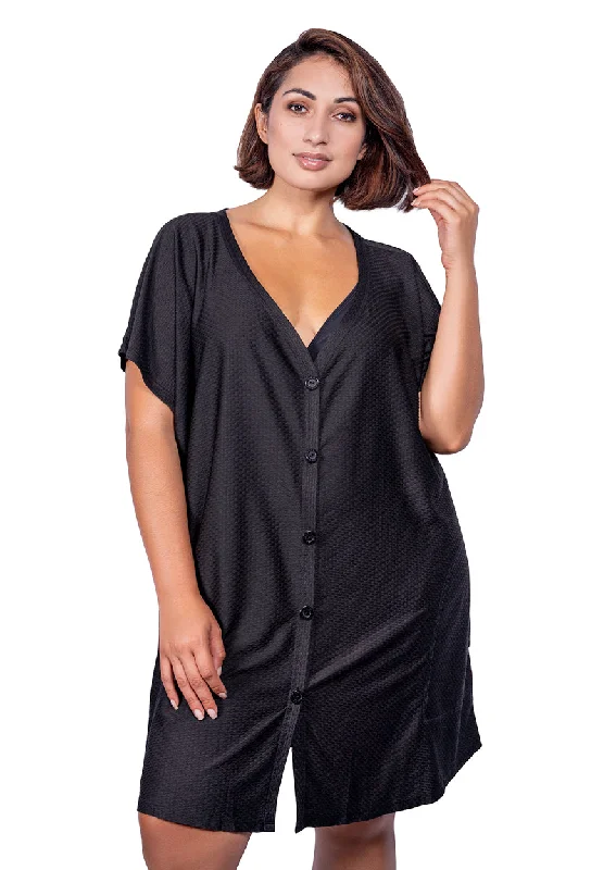 Ruffled - hem cover ups for a cute and feminine lookBUTTON FRONT DRESS WITH POCKETS - WAFFLE - PLUS SIZE Ruffled - hem cover ups for a cute and feminine lookBUTTON FRONT DRESS WITH POCKETS - WAFFLE - PLUS SIZE