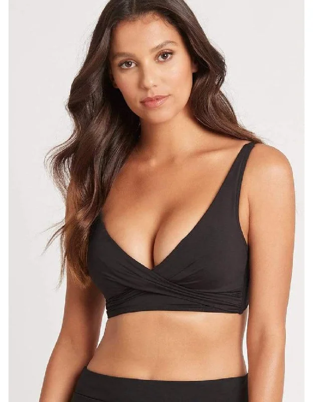 Plus Size Women's One - Shoulder Swim Tops in Pink with Ruching for a Figure - Flattering DesignEssentials Cross Front Multifit Bra Top Plus Size Women's One - Shoulder Swim Tops in Pink with Ruching for a Figure - Flattering DesignEssentials Cross Front Multifit Bra Top