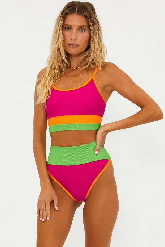 Women's Underwire Push - Up Swim Tops in Black for Enhanced Support and CleavageEva Top Neon Sunset Colorblock