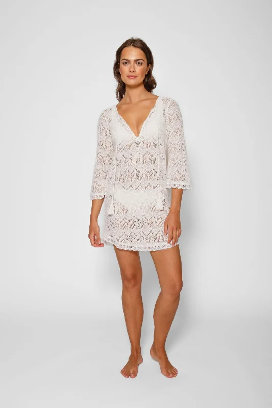 Hooded cover ups for windy beach daysFlamenco Lace Crochet Beach Cover Up Tunic