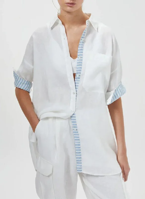 Striped cotton - blend cover ups for a classic and casual beachwearIsland Linen Shirt Striped cotton - blend cover ups for a classic and casual beachwearIsland Linen Shirt
